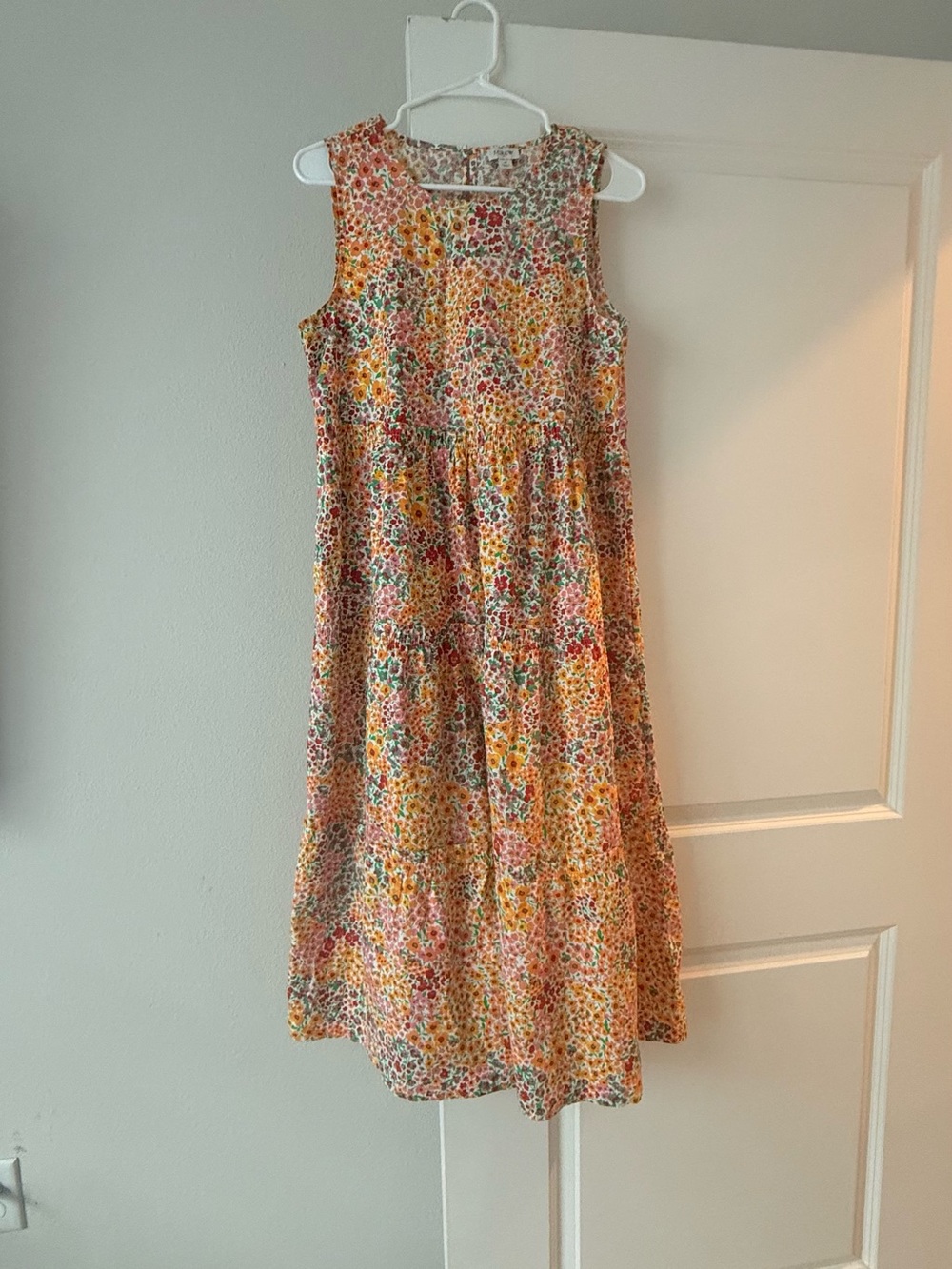 J.Crew Ditsy Floral Tiered Midi Dress Sleeveless Orange Red Orange Smock💛 - Picture 4 of 13